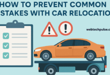 Car being transported on a truck with checklist and warning signs