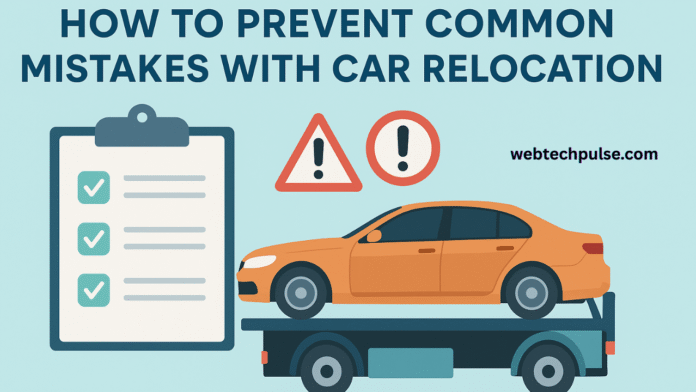 Car being transported on a truck with checklist and warning signs